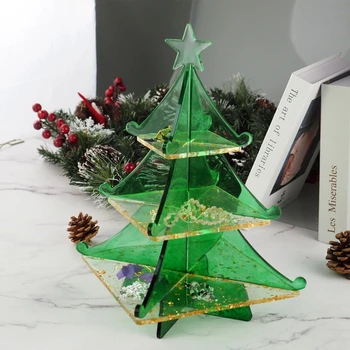 3-ярусная Коледно дърво, торта щанд тава епоксидна смола мухъл плодове тава Силиконова форма на Коледна тема декор САМ Художествени занаяти