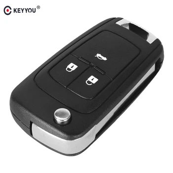 KEYYOU 10 бр. / лот флип сгъваем ключ Shell за Chevrolet Cruze дистанционно ключ за носене на ключодържател 3 бутон Uncut HU100 нож