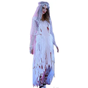 11 цвята жените стари готически скелет cosplay костюми на Хелоуин е страшно дълга рокля на зомби сватбен Лолита американското рокля, Гащеризон