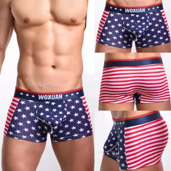 Новият пристигането на американски флаг мъжете сексуално шарени бельо мъжки боксови шорти дъно на чантата гей мъжете гащи #30