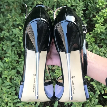 Крайни сандали на висок ток 16 см сексуален фетиш шарени окото кръст обтегач модел шоу на пистата за кацане ивица на парти в нощен клуб унисекс обувки голям размер