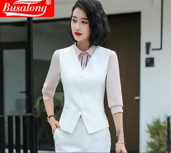Нов жилетка жени мода Бизнес-Офис работно облекло дамски официални и ежедневни облекла тънък однобортный бяла жилетка женски палта