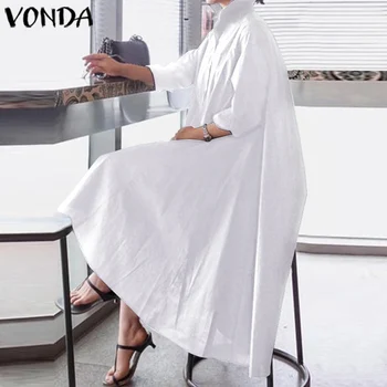 VONDA жените риза рокля Лято секси отложной яка Асиметрични рокли свободни чешки Vestidos 5XL елегантен халат големи