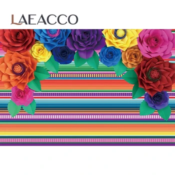 Laeacco Фонове Цветни Вертикални Ивици, Овесени Ядки Цветя Мексико Празник На Партията Професионален Снимков Фон