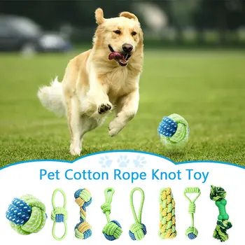 Пет интерактивни детски играчки памук въже на възел играчка за куче на котка, кученце дъвче начални зъбите кучета играчки за домашни животни хапят кучета играчки на котката въже играчки дъвче клечка