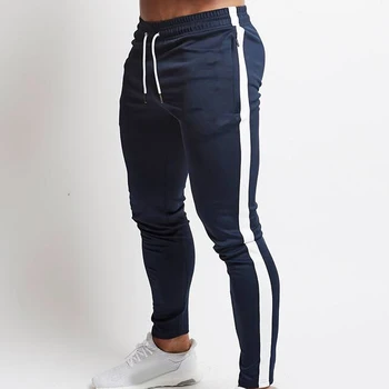 Странични шарени мъжки бягащи фитнес панталони Drawstring Skinny Sweatpants дълги панталони slim pants fashion exercise pants