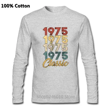 Vintage Series 1975 T Shirt 44th Birthday Gift мъжки новост с дълъг ръкав от памучен тениска O-образно деколте Смешни Birth Anniversary Tees