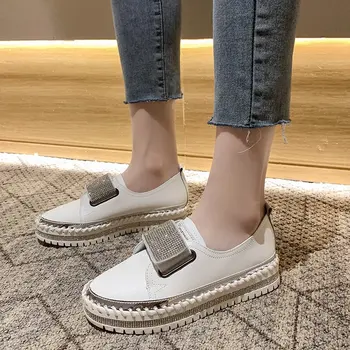 Обувки с кръгло бомбе дамски 2021 лятна нова горна дреха плосък мода планински кристал, пайети мързелива обувки на платформа o004