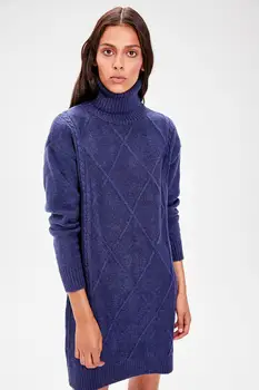 Trendyol тъмно синьо Argyle поло пуловер, рокля TWOAW20FV0108