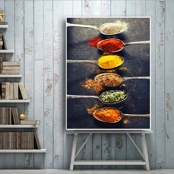 Подправки в Лъжици за готвене платно картини готварска тема плакати и щампи стенно изкуство живопис скандинавски модерна декорация на дома