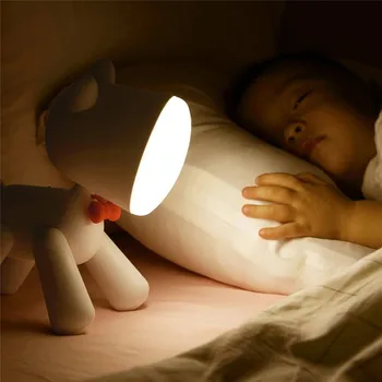Въртящи кученце форма настолна лампа USB зареждане Baby Sleep Night Light Home Bedroom Decoration
