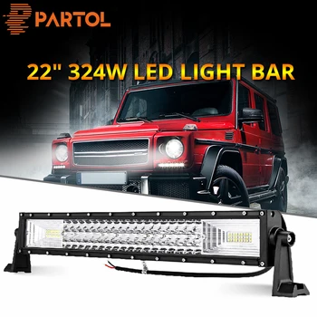 Partol 22 inch 324W Tri-Row LED Light Bar Work Light Straight Spot Flood Combo Beams LED Bar за камион Offroad 4x4, 4WD 12V 24V