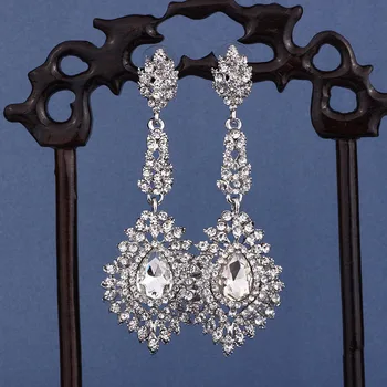 FARLENA бижута със сребърно покритие прозрачен кристал виси обеци с пълни кристали луксозни сватбени бижута Обици
