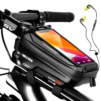 Див човек нов мотор чанта рамка на предната горна тръба Колоездене чанта водоустойчива 6,6-инчов телефон калъф сензорен екран чанта МТБ аксесоари за велосипеди