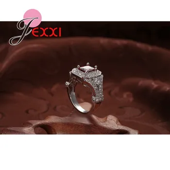 Луксозен дизайнерски жени / момичета реколта годежен пръстен от сребро 925 мода бижута с по-голяма площ Червен CZ Crystal