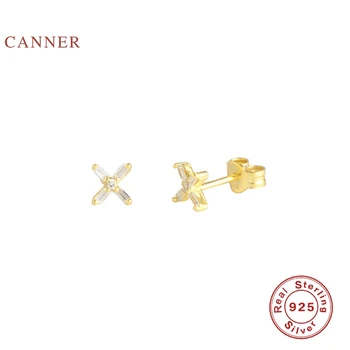 CANNER 925 сребро обеци за жени X квадратен Диамант обеци розово Циркон корейски Pendientes сребро злато бижута