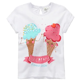 Бяло сладолед момичета дрехи тениски скок деца блузи децата на тениски, ризи високо качество момичета дрехи памук