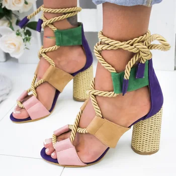 Дамски сандали дантела sandalias mujer 2021 коноп въже Гладиаторски сандали с високи токчета за дамски Модни обувки, лодки летни обувки Wsh3379