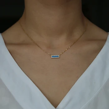 сребро 925 основните ключицата син опал бар Gem дизайн сладък прекрасната жена на подарък е деликатна верига огърлица