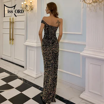 Missord 2021 Women Off the Shoulder Evening Party Dress Multi Prom High Split Sequins Dress Elegant Female Maxi Dress M0881