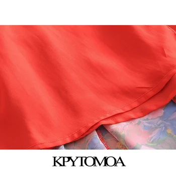KPYTOMOA Women 2020 Chic Fashion цветен принт Wrap шифоновое midi рокля Vintage V образно деколте с колан и подплата женствена рокля Veintidos