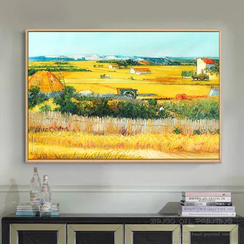 Опитен художник ръчно рисувани високо качество на импресионист полето реколта сцена маслена живопис възпроизвеждане на Ван Гог реколта маслена живопис