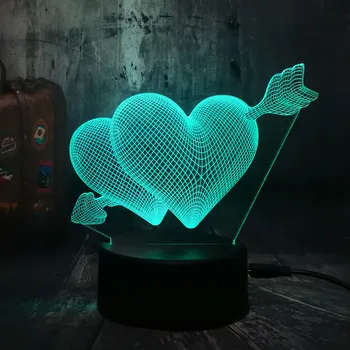 Любовта е романтична 3D Стрелка през сърцето LED Night Light настолна лампа сватба спалня декор влюбен & двойка & скъпа-добрият лампа