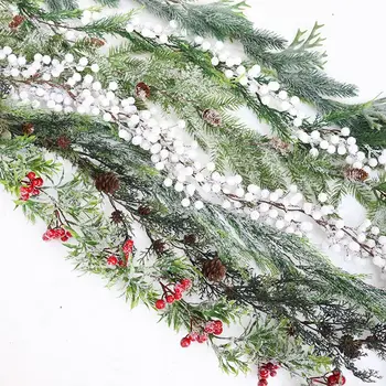 1.7 м изкуствена Коледна ратан бери цвете САМ венец венец зелено дърво украшение на дома виси украшение за парти коледен декор