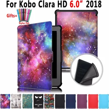 Slim Print Fashion Leather Auto Буден Smart Sleep Case for Кобо Clara HD 6.0 2018 6.0 Case Cover Корпуса Capa Funda + дръжка