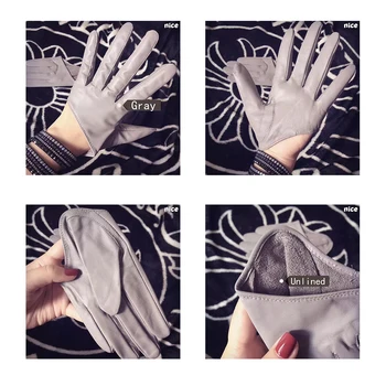 Слънчеви дамски ръкавици единична естествена кожа кратък палта и ръкавици от естествена агнешка кожа етап на шоуто шофьорски ръкавици без подплата
