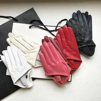 Слънчеви дамски ръкавици единична естествена кожа кратък палта и ръкавици от естествена агнешка кожа етап на шоуто шофьорски ръкавици без подплата