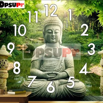Dpsupr 5D Диамант живопис статуя на Буда комплект с часови механизъм бод пълен квадрат / кръгла брилянтен бродерия мозайка Начало подарък