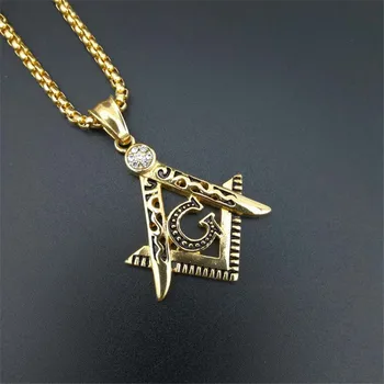 Златист цвят неръждаема стомана масонски символ масон Free-Mason G висулки, колиета религия бижута мъжки 20-27