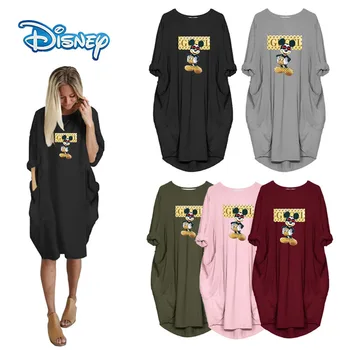 Disney Mickey Mouse Dress Women irregular Cartoon Pattern Casual Letter О-образно деколте Dresses Women Summer Plus Size 2020 Vestido