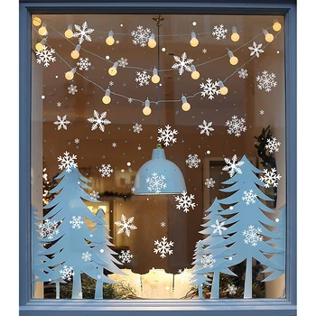 Бяла Снежинка статично стъкло на прозореца стикер 2020 весела Коледа декорации за дома САМ етикети честита Нова година 2021 подарък