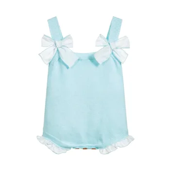 Лятото на 2019 дрехи за новородени момичета мода папийонка възли детски боди потник карамел цвета на бебе бебе Onesie детски гащеризон