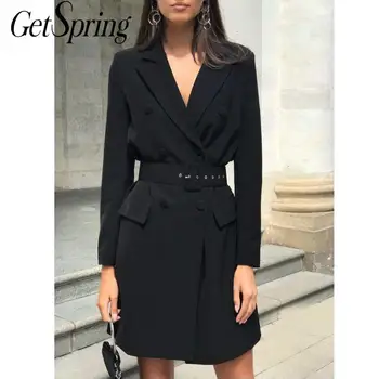 GETSPRING Women Blazer Black Plus Size дълги дамски блейзери, якета реколта ежедневни двубортные блейзери 2020 нов костюм палто