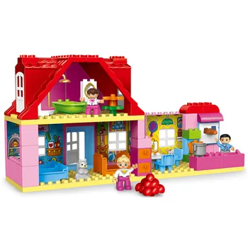 Голям Размер Розовия Град Момиче Принцеса Семейна Къща, Цветен Блок Съвместим Duploe Тухли Образователни Детски Играчки