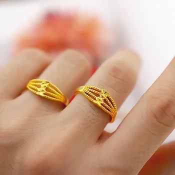 Корейски мода Златен пръстен за жени сватба сватбени бижута регулируема пеперуда Shaped 14 K жълтото злато бижута изявление пръстен