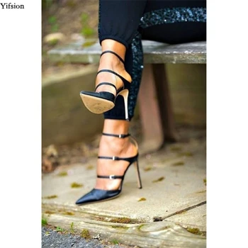 Olomm New Fashion Women Summer Sandals Секси Шило High Heels Sandals Остър чорап черен обувки за партита жените САЩ плюс размер на 5-15