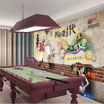Обичай ретро 3D билярдна зала сива тухлена стена фон рисувани стенни тапети 3D билярд клуб стенни облицовки тапети 3D