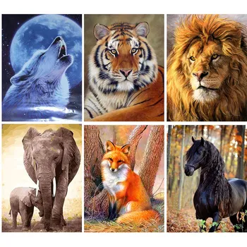 GATYZTORY Тигър, Лъв, Вълк слон кон САМ живопис по номера ръчно рисувани с маслени бои да убие времето, Аксесоари за дома