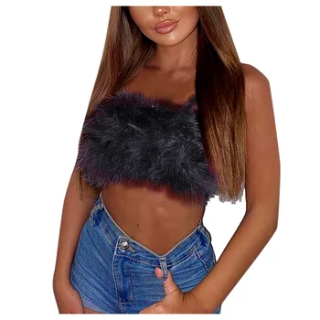 Секси Sweet Tube Върховете Tanks Women ' s Solid Шаги Wool Small Suspender Vest-Top Party Fashion Short Slim Sling Chest Wrap