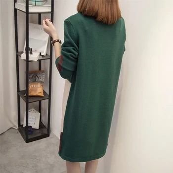 2020 пролет есен жените дълъг раздел с дълги ръкави свободен пуловер в голям размер, вязаная мода срастване пуловер рокля D07612R