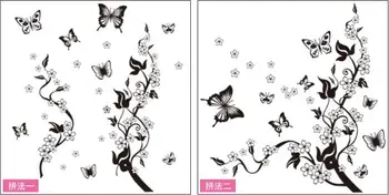 8шт черни пеперуди и цветя дървета декорация на стената стикер прозрачен PVC стикер на стената на ТВ екран всекидневна декор
