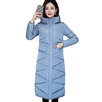 Нов плюс размера на жените паркове зимата е топло палто с качулка от памук тънък основен надолу памук яке Дамски Ежедневни дълга горна дреха 3XL A2265