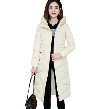 Нов плюс размера на жените паркове зимата е топло палто с качулка от памук тънък основен надолу памук яке Дамски Ежедневни дълга горна дреха 3XL A2265
