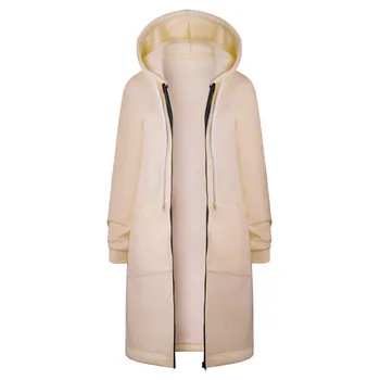 Мода есен-зима палто жени топла светкавица отворени качулки hoody дълго палто, яке върховете на горно облекло ropa mujer
