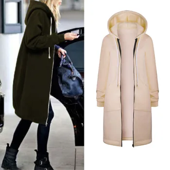 Мода есен-зима палто жени топла светкавица отворени качулки hoody дълго палто, яке върховете на горно облекло ropa mujer