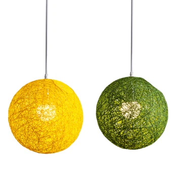 2 бр ратан и коноп, топката полилей индивидуално творчество сферична ратан гнездо лампа,зелен бамбук и жълт бамбук